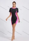 Wholesale Women's One Piece Zip Front Colorblock Surfing Boyleg Athletic Swimsuit - Liuhuamall