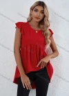 Wholesale Women's Plain Petal Crew Neck Ruffle Sleeve High Low Hem Tunic B1020X# - Liuhuamall