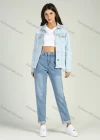 Wholesale Women's Casual Rivet Decor Button Down Flap Pockets Raw Hem Long Sleeve Denim Jacket - Liuhuamall