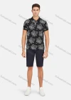 Wholesale Men's Casual Short Sleeve Leaf Print Button Front Polo Shirts - Liuhuamall