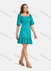 Wholesale Woman's Casual Square Neck Short Sleeve High Waist Ruffle Hem Short Plain Dress - Liuhuamall