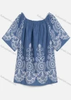 Wholesale Women's Casual Half Sleeve Boat Neck Folk Art Denim Blouse - Liuhuamall