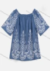 Wholesale Women's Casual Half Sleeve Boat Neck Folk Art Denim Blouse - Liuhuamall