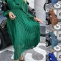 Wholesale Women's Casual Plain Tie Neck Long Sleeve Pleated Midi Dress preview