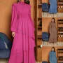 Wholesale Women's Casual Plain Ruffle Trim Shirred Long Sleeve Layered Hem Maxi Dress preview