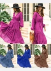 Wholesale Women's Casual Plain Ruched Long Sleeve Ruffle Hem Maxi Dress - Liuhuamall