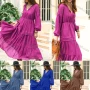 Wholesale Women's Casual Plain Ruched Long Sleeve Ruffle Hem Maxi Dress preview