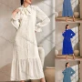 Wholesale Womem's Casual Plain Swiss Dot Poet Sleeve Button Down Ruffle Hem Midi Dress preview
