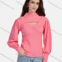 Wholesale Women's Casual Mock Neck Long Sleeve Cut Out Ribbed Knit Sweater 1203# preview