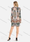Wholesale Women's Folkloric Print Round Neck Long Sleeve Short Dress - Liuhuamall