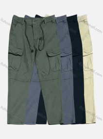 Wholesale Men's Casual Plain Flap Pockets Drawstring Elastic Waist Cargo Pant 7617#, LIUHUA CLOTHING WHOLESALE