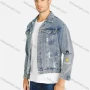 Wholesale Men's Fashion Plain Distressed Ribbed Flap Pockets Letter Embroidery Crop Denim Jacket preview