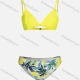 Wholesale Women's Sexy Spaghetti Strap Plain Swim Bra & Tropical Print Swim Briefs Bikini Swimsuit Yellow Clothing Wholesale Market Liuhua