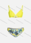 Wholesale Women's Sexy Spaghetti Strap Plain Swim Bra & Tropical Print Swim Briefs Bikini Swimsuit - Liuhuamall