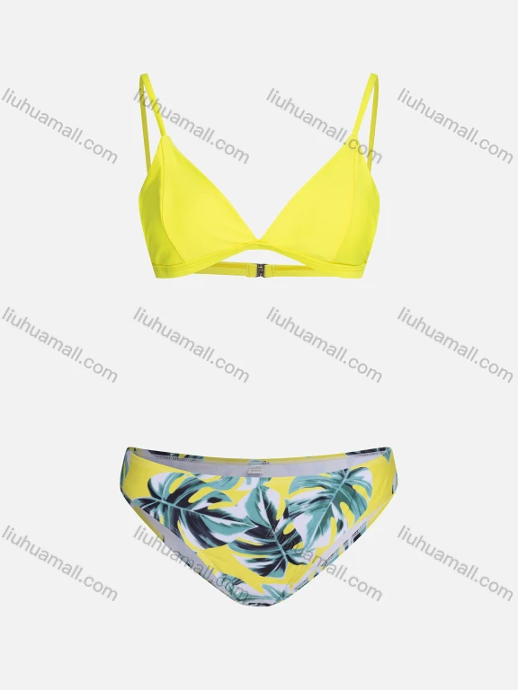 Wholesale Women's Sexy Spaghetti Strap Plain Swim Bra & Tropical Print Swim Briefs Bikini Swimsuit