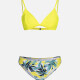 Women's Sexy Spaghetti Strap Plain Swim Bra & Tropical Print Swim Briefs Bikini Swimsuit Yellow Clothing Wholesale Market -LIUHUA