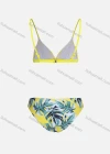Wholesale Women's Sexy Spaghetti Strap Plain Swim Bra & Tropical Print Swim Briefs Bikini Swimsuit - Liuhuamall