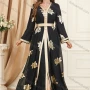 Wholesale Women's Arabic Muslim Islamic Dubai V Neck Splicing Embroidery Abaya Maxi Dress 3371# preview