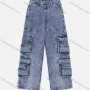 Wholesale Women's Casual Splicing Multiple Pockets Wash Long Jeans 7001# preview