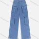 Wholesale Women's Casual Splicing Multiple Zipper Pockets Long Jeans 7002# Denim Clothing Wholesale Market Liuhua