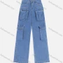 Wholesale Women's Casual Splicing Multiple Zipper Pockets Long Jeans 7002# preview