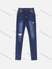 Wholesale Women's Casual High Waist Stretch Ripped Slim Fit Jeans 7003#, LIUHUA CLOTHING WHOLESALE
