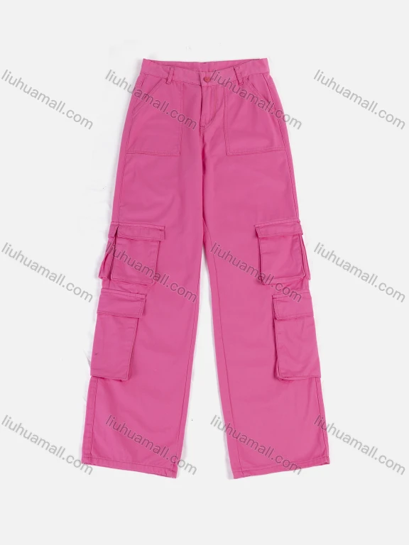 Wholesale Women's Casual Multiple Pockets Plain Long Cargo Pant 7004#
