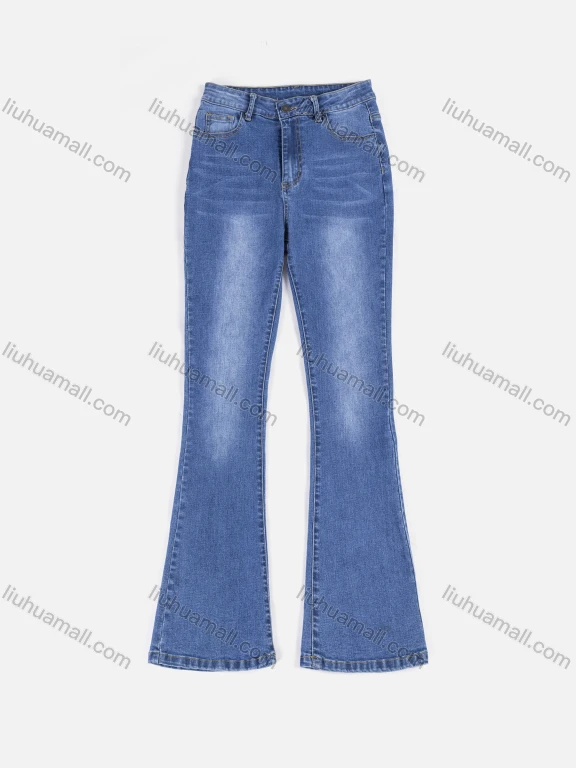 Wholesale Women's Casual Slim Fit Plain Zipper Fly Pockets Flared Denim Jeans 7005#