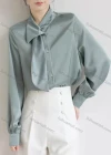 Wholesale Women's Casual Long Sleeve Asymmetrical Neck Button Down Plain Shirts 077955# - Liuhuamall