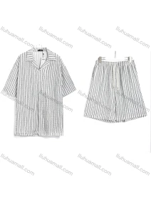 Wholesale Men's Casual Striped Short Sleeve Shirt and Shorts Set #6025, LIUHUA CLOTHING WHOLESALE