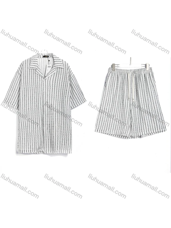 Wholesale Men's Casual Striped Short Sleeve Shirt and Shorts Set #6025