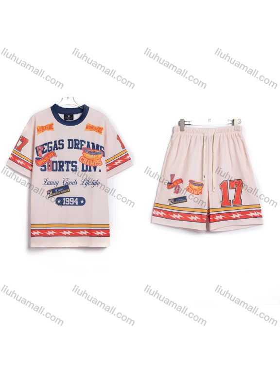 Wholesale Men's Casual Graphic Printed Short Sleeve T-Shirt and Shorts Set #26159