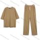 Wholesale Men's Casual Solid Color Short Sleeve T-Shirt and Drawstring Pants Set #28783 Khaki Clothing Wholesale Market Liuhua