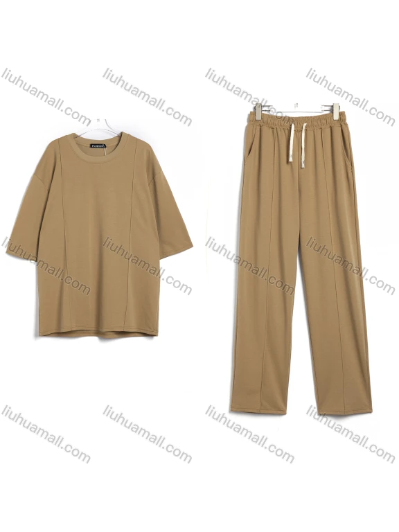 Wholesale Men's Casual Solid Color Short Sleeve T-Shirt and Drawstring Pants Set #28783