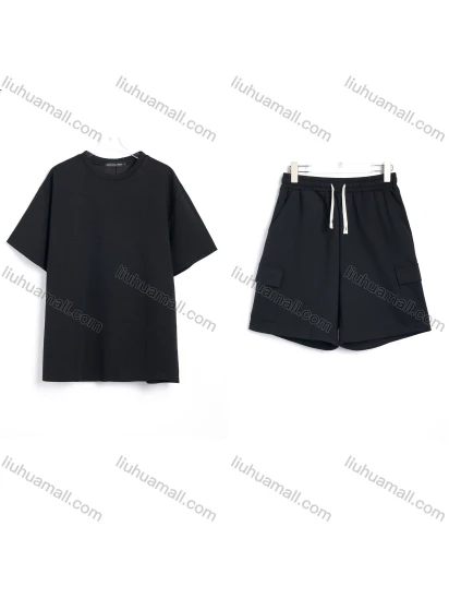 Wholesale Men's Casual Solid Short Sleeve T-Shirt and Drawstring Shorts Set #544
