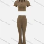 Wholesale Women's Casual Plain V Neck Crop Tops & Flare Leg Pants 2 Piece Set preview