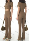 Wholesale Women's Casual Plain V Neck Crop Tops & Flare Leg Pants 2 Piece Set - Liuhuamall