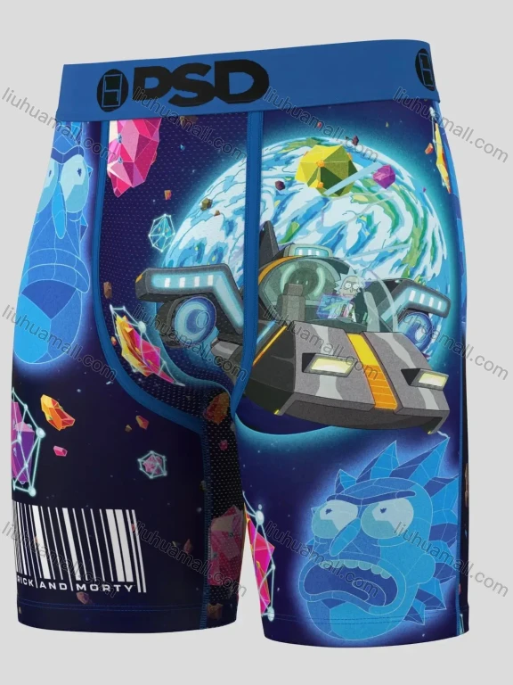 Wholesale Men's Rick and Morty Boxer Shorts Wholesale - Sci-Fi Cartoon Print, Blue Spaceship Design, Cotton Stretch Fit