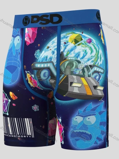 Wholesale Men's Rick and Morty Boxer Shorts Wholesale - Sci-Fi Cartoon Print, Blue Spaceship Design, Cotton Stretch Fit