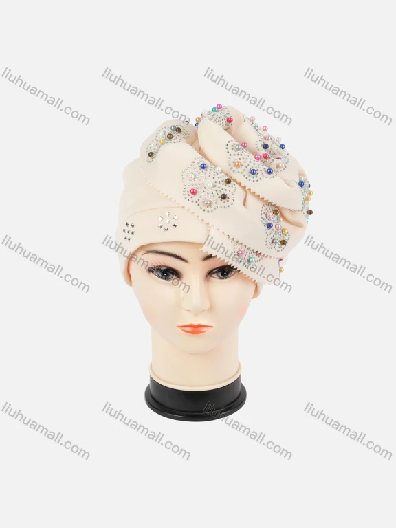 Wholesale Women's Plain Rhinestone Pearl Decro Arabic Muslim Hijab Turban Cap