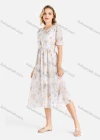 Wholesale Women's Casual Floral Print Round Neck Short Sleeve Tie Front Ruffle Hem MIdi Dress With Belt - Liuhuamall