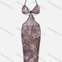 Wholesale Women's Sexy Halter Cutout Tie Back Open Back Leopard Print Bodycon Midi Dress preview