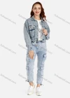 Wholesale Women's Fashion Long Sleeve Button Front Rhinestone Crop Denim Jacket - Liuhuamall