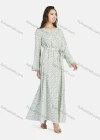 Wholesale Women's Casual Allover Print Round Neck Long Sleeve Ruffle Hem Maxi Dress With Belt - Liuhuamall