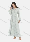 Wholesale Women's Casual Allover Print Round Neck Long Sleeve Ruffle Hem Maxi Dress With Belt - Liuhuamall