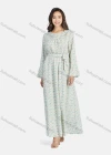 Wholesale Women's Casual Allover Print Round Neck Long Sleeve Ruffle Hem Maxi Dress With Belt - Liuhuamall