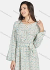 Wholesale Women's Casual Allover Print Round Neck Long Sleeve Ruffle Hem Maxi Dress With Belt - Liuhuamall