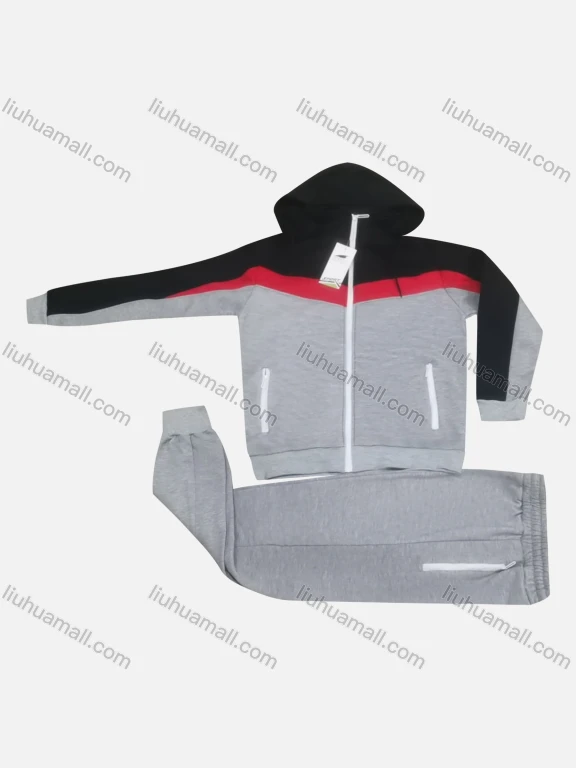 Wholesale Kid's Casual Striped Colorblock Long Sleeve Zipper Hoodie & Elastic Waist Ankle Length Jogger 2 Piece Set