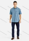 Wholesale Men's Casual Plain Short Sleeve Pocket Button Front Denim Shirt - Liuhuamall