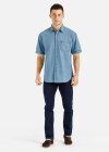 Wholesale Men's Casual Plain Short Sleeve Pocket Button Front Denim Shirt - Liuhuamall
